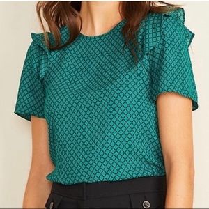 Ann Taylor Diamond Grid Ruffle Sleeve Blouse